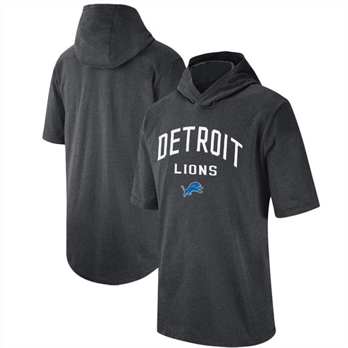 Men's Detroit Lions Heathered Charcoal Sideline Training Hooded Performance T-Shirt